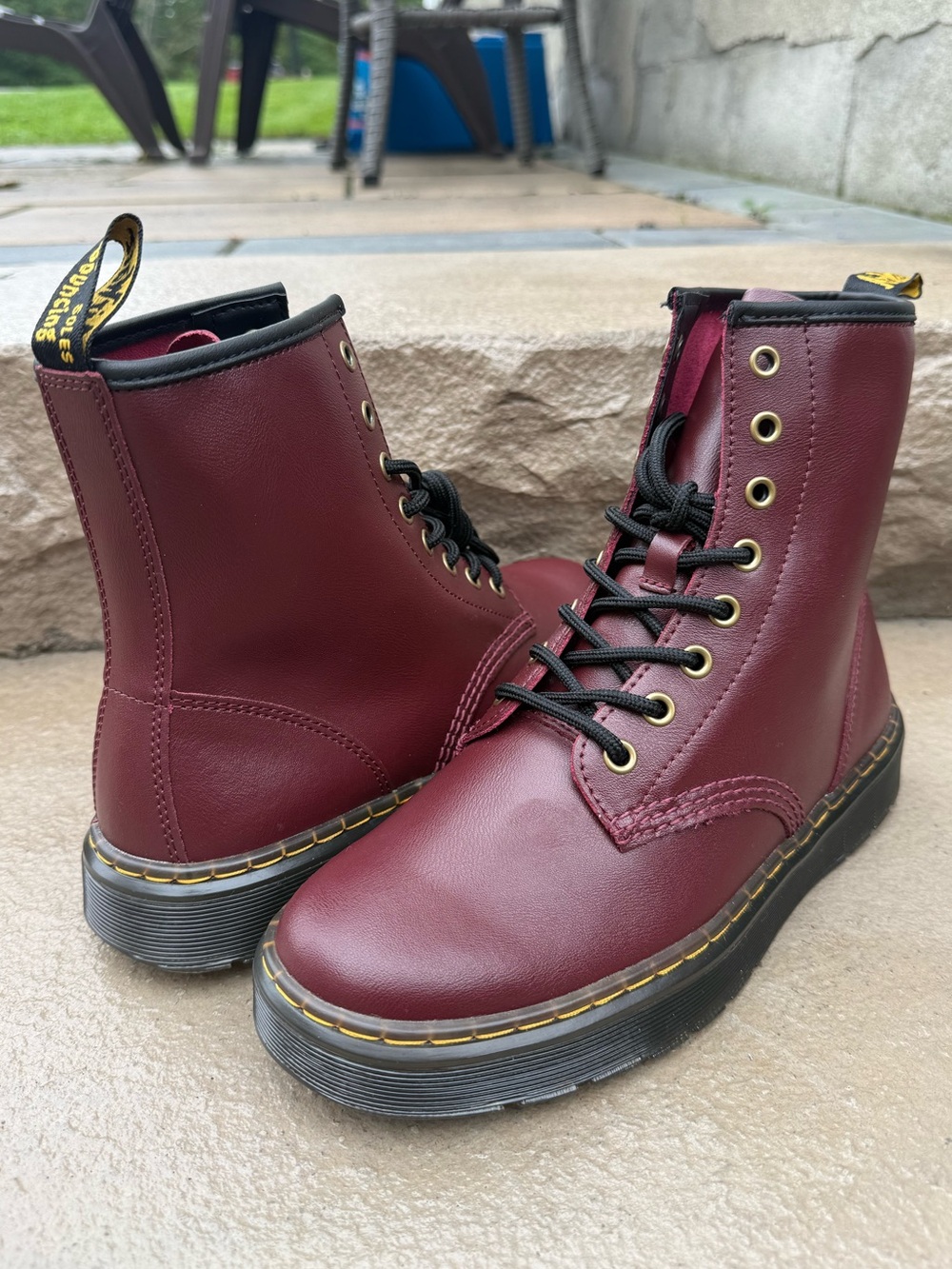 Dr. Martens Zavala Combat Boot Women's 8 Cherry Burgundy Red Leather Retro New
